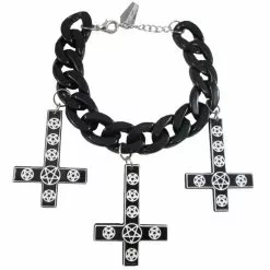 Kreepsville Inverted Cross Pentagram Bracelet Black