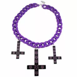 Kreepsville Inverted Cross Pentagram Necklace Purple Jewelry