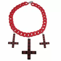 Kreepsville Inverted Cross Pentagram Necklace Red Jewelry