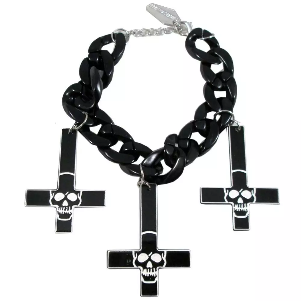 Kreepsville Inverted Cross Skull Bracelet Black Jewelry 3 Kreepsville Inverted Cross Skull Bracelet Black Jewelry