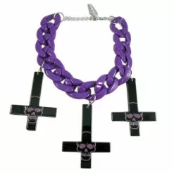 Kreepsville Jewelry Inverted Cross Skull Bracelet Purple
