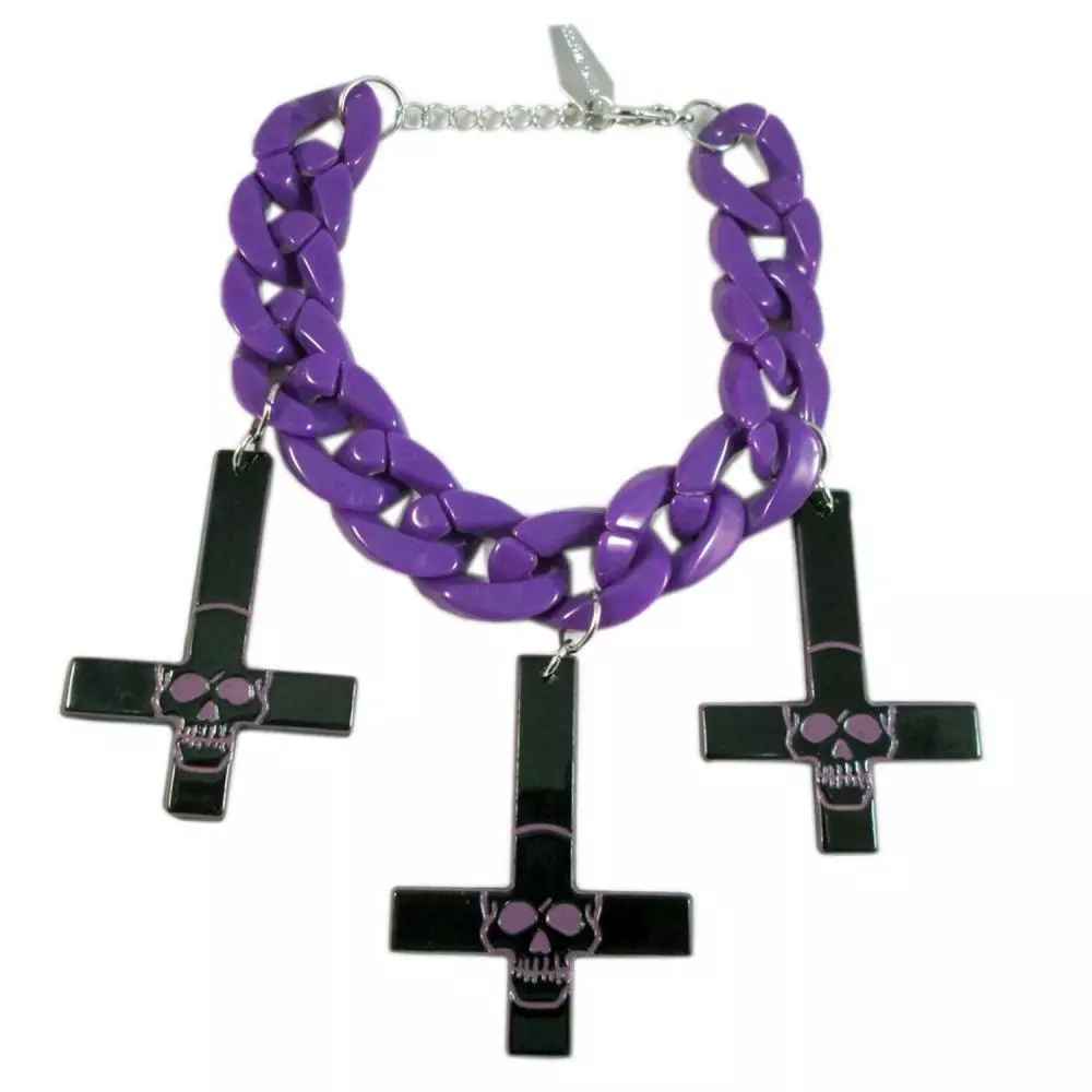 Kreepsville Jewelry Inverted Cross Skull Bracelet Purple 3 Kreepsville Jewelry Inverted Cross Skull Bracelet Purple