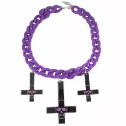 Kreepsville Inverted Cross Skull Necklace Purple