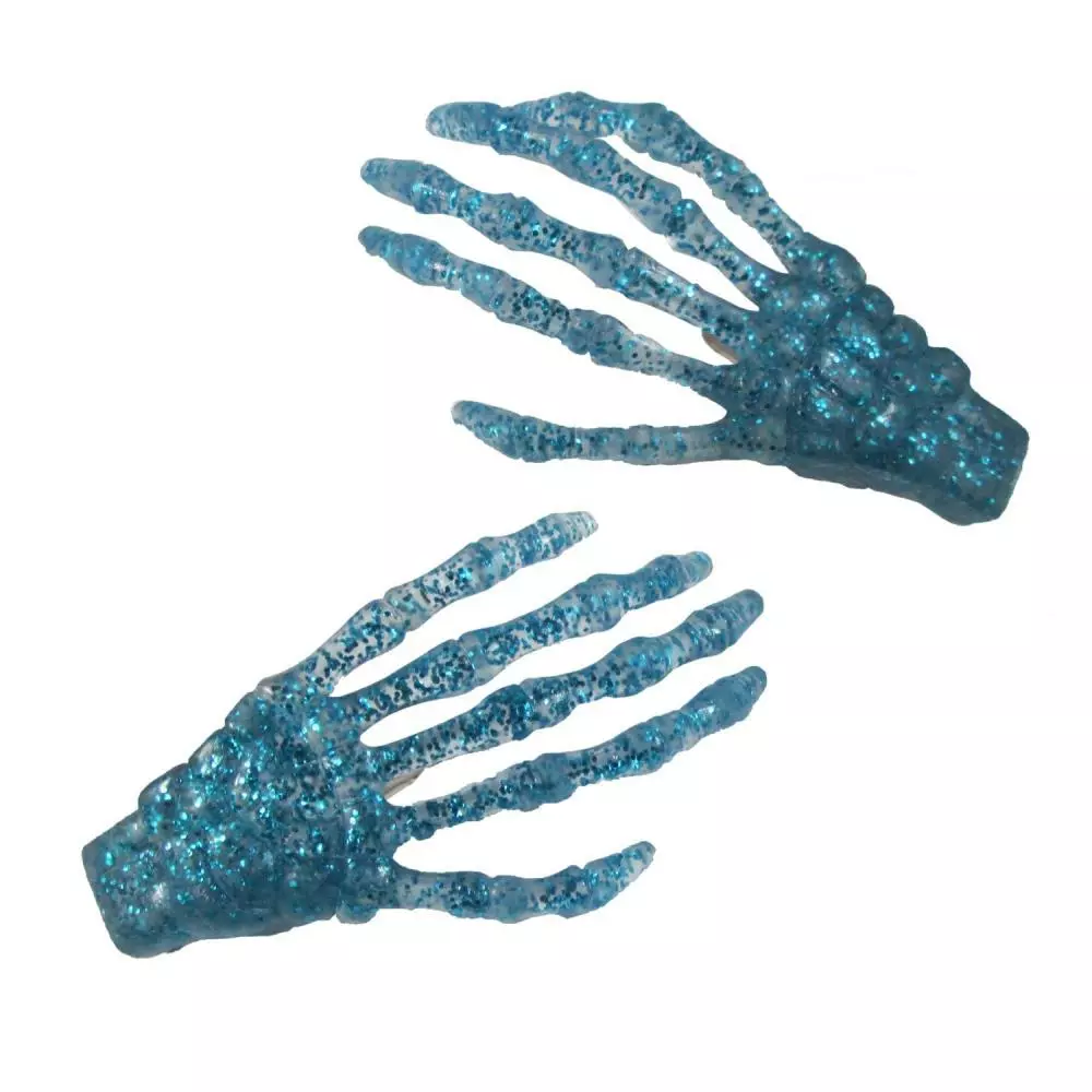 Kreepsville Skelelton Bone Hand Hairslides Blue Glitter 3 Kreepsville Skelelton Bone Hand Hairslides Blue Glitter