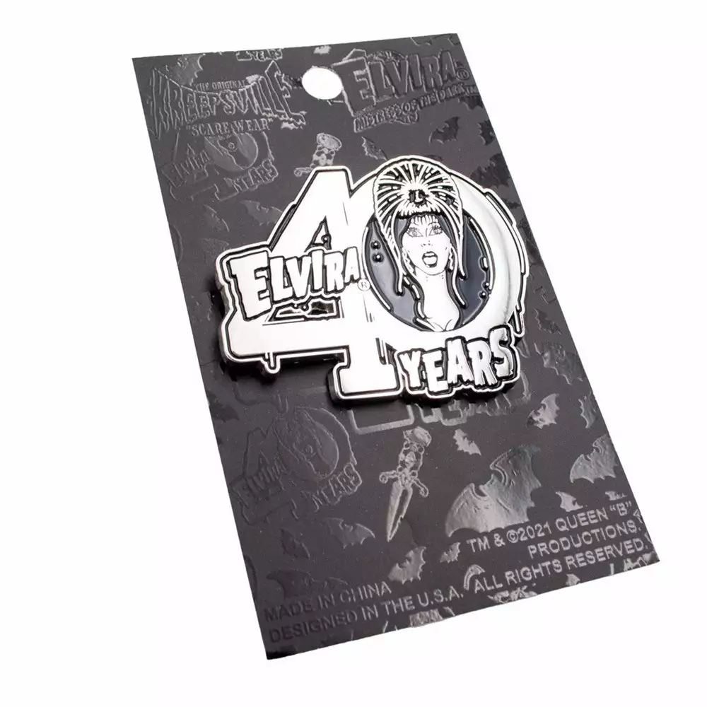 Elvira 40 Years Logo Silver Enamel Pin 4 Elvira 40 Years Logo Silver Enamel Pin