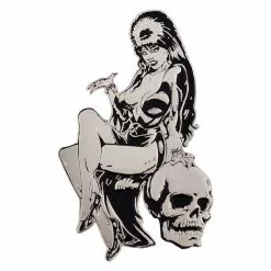 Elvira Silver Comic Skull Enamel Pin