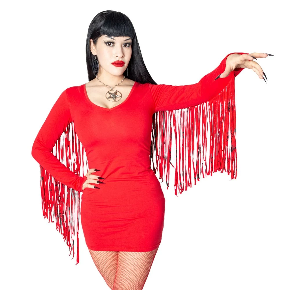 Kreeepsville 666 Women's Fringe Satanic Stars Red Mini Dress 3 Kreeepsville 666 Women's Fringe Satanic Stars Red Mini Dress