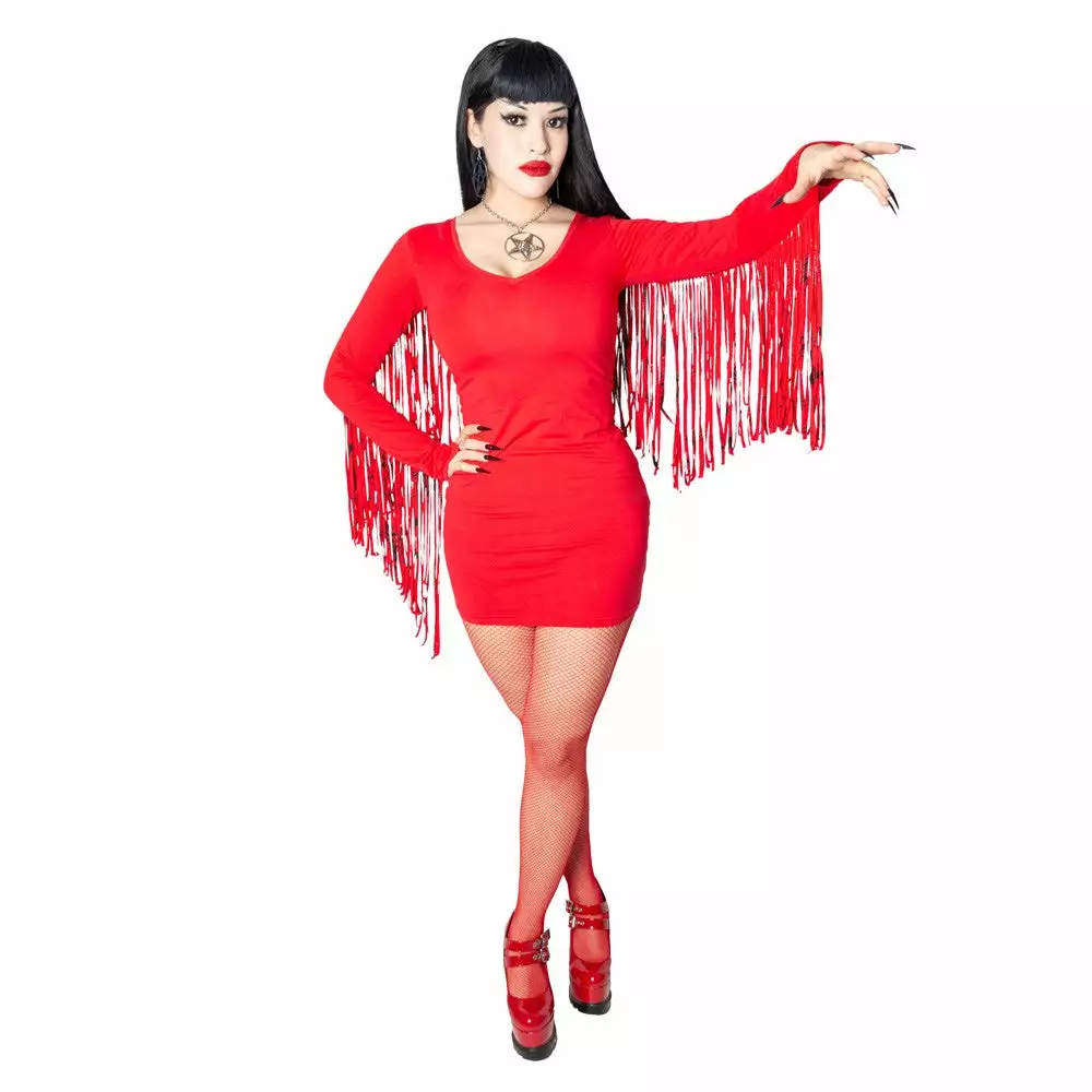Kreeepsville 666 Women's Fringe Satanic Stars Red Mini Dress 5 Kreeepsville 666 Women's Fringe Satanic Stars Red Mini Dress