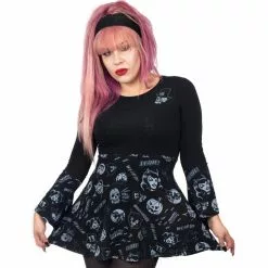 Kreepsville Spookshow Bell Sleeve Babydoll Top Blk/Grey Women's