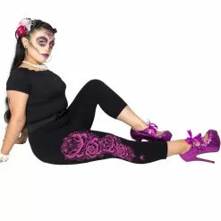 Kreepsville Dia De Los Muertos Pink Capri Leggings Women's 7 Kreepsville Dia De Los Muertos Pink Capri Leggings Women's