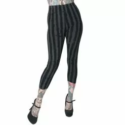 Kreepsville Stripe Grey Distressed Capri Leggings