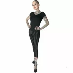 Kreepsville Stripe Grey Distressed Capri Leggings