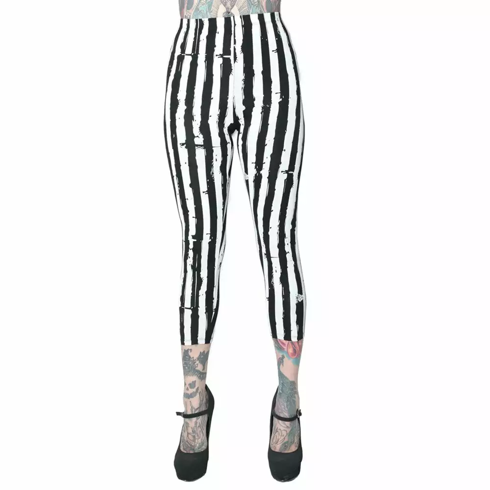 Kreepsville Stripe White Distressed Capri Leggings 4 Kreepsville Stripe White Distressed Capri Leggings