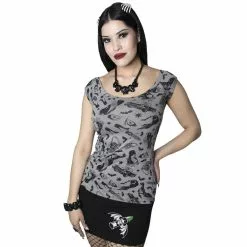 Women's Elvira Comic Icons Grey Shoulder Tee