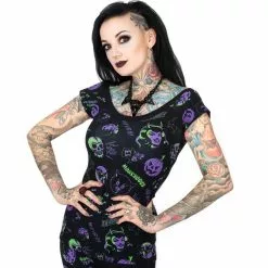 Kreepsville Spookshow Off Shoulder Top Blk/Purple Shop The Look