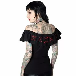 Kreepsville Women's Ruffle Top Crossbones Red