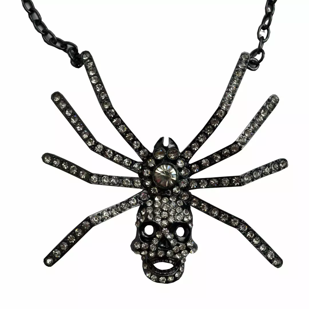 Kreepsville Dia Spider Skull Necklace Clear 3 Kreepsville Dia Spider Skull Necklace Clear