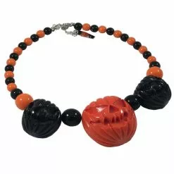 Kreepsville Jewelry Jack O Lantern Pumpkin Necklace Black/Orange