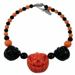 Kreepsville Jewelry Jack O Lantern Pumpkin Necklace Black/Orange