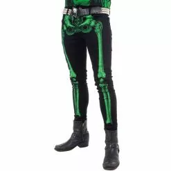 Kreepsville Skeleton Skinny Jeans Green Bone Women's