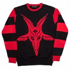 Kreepsville 666 Goathead Baphomet Red Striped Sweater Men's