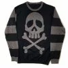 Kreepsville Harlock Skull Grey Striped Sweater