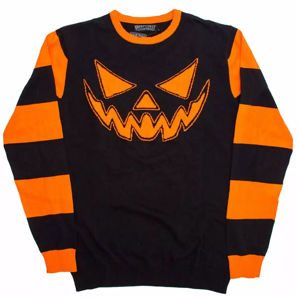 Kreepsville Trick Or Treat Pumpkin Striped Sweater Men's 3 Kreepsville Trick Or Treat Pumpkin Striped Sweater Men's