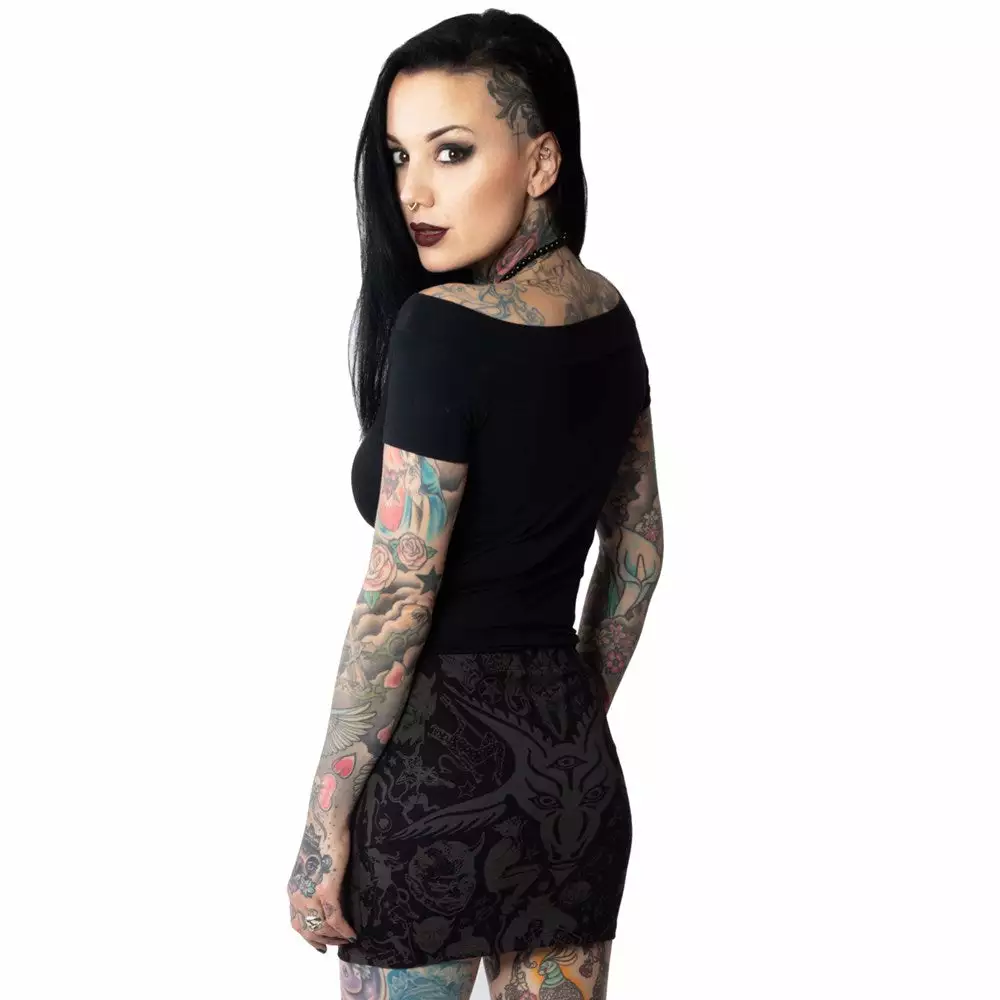 Kreepsville 666 Women's Goat Head Mini Skirt Grey 5 Kreepsville 666 Women's Goat Head Mini Skirt Grey
